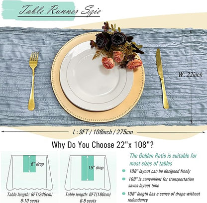 16 Pack Dusty Blue Cheesecloth Table Runner 22 x 108 inch Gauze Cheese Cloth Table Runner Bulk for Rustic Wedding Baby Shower Birthday Party Boho Table Decor