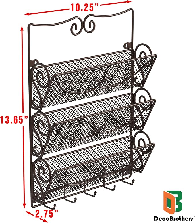 Deco Brothers Wall Mail Organizer with 5 Key Holder, 3 Tier, Bronze