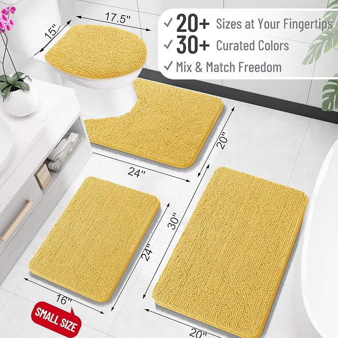 OLANLY Large Bathroom Rugs 47x32, Extra Soft Absorbent Chenille Bath Rugs, Rubber Backing Quick Dry, Machine Washable Bath Mats for Bathroom Floor, Tub and Shower, Home Decor Accessories, Yellow
