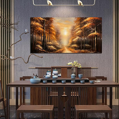 Large Wall Art for Living Room Bedroom Office Gold Forest Artwork Sunrise Landscape Nature Pictures Modern Wall Art Framed Canvas Prints 29x59 Inch