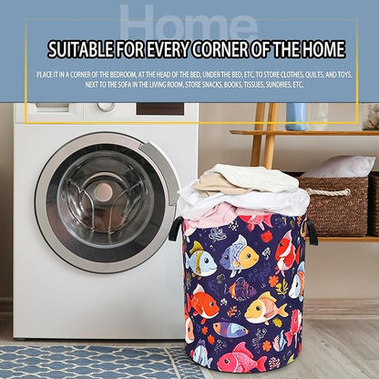 NUTAINLA Fish Laundry Basket Funny Cartoon Foldable Oxford Cloth Tote Bag Laundry Hamper Clothes Storage Bucket Toy Organizer For Bathroom/Laundry Storage/Bedroom 18.9x16.5 Inch
