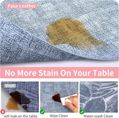 Maxpearl Set of 8 Faux Leather Table Placemats – Heat Resistant, Waterproof, Easy to Clean, Non-Slip Mats for Dining Table, Kitchen, Indoor & Outdoor, 17”x12”, Blue