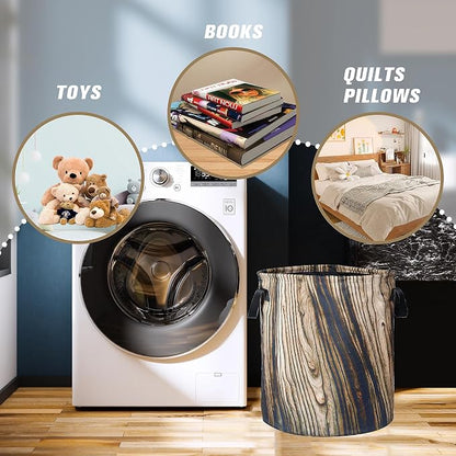 Wood Grain Laundry Basket Tree Stump Texture Foldable Oxford Cloth Funny Tote Bag Laundry Hamper Clothes Storage Bucket Organizer For Bathroom/Laundry Storage/Bedroom 18.9x16.5 Inch