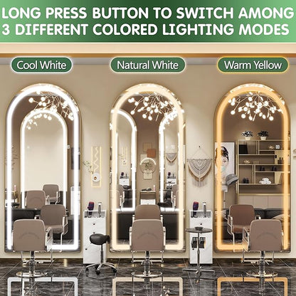 FENNIO Full Length Mirror with Lights, 80" x 36" LED Full Body Mirror for Bedroom, Salon, Dimmable, 3 Color Lighting [Tempered Glass]