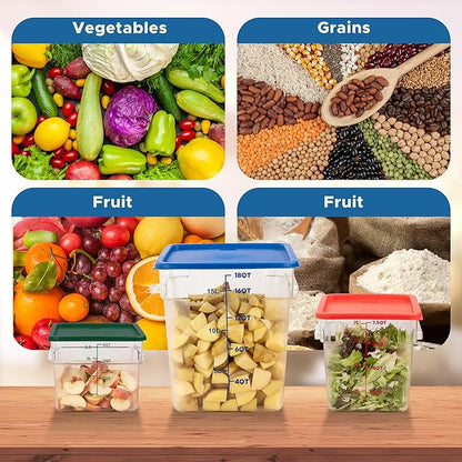 4 Pack Food Storage Containers with Lids, 4 Quart Square Commercial Food Containers, NSF, Polycarbonate, Clear