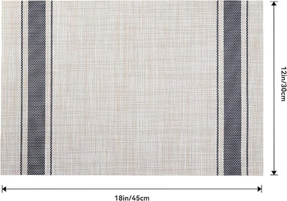 Leetaltree Khaki-Blue Placemats, Heat Resistant Non-Slip Place mats for Dining Table, Washable Durable PVC Vinyl Woven Table Mats (Set of 12)