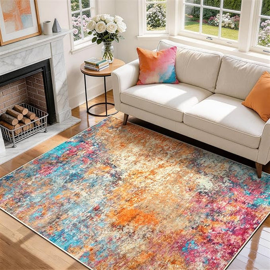 5x7 Area Rugs for Living Room Rug Washable: Abstract Rug for Dining Room Bedroom Carpet Non Slip 5 by 7 Indoor Modern Nursery Home Office Colorful