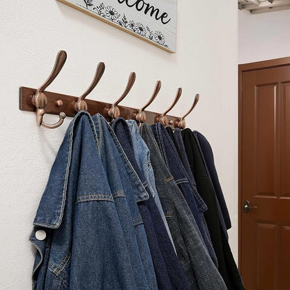 Dseap Coat Rack Wall Mount 2.0 Pro: 24” Long, 3X Tougher, Heavy Duty Stainless Steel Wall Coat Hanger with 6 Tri Hooks for Clothes Jackets Hats Entryway Closet, Antique Copper, Pack of 2