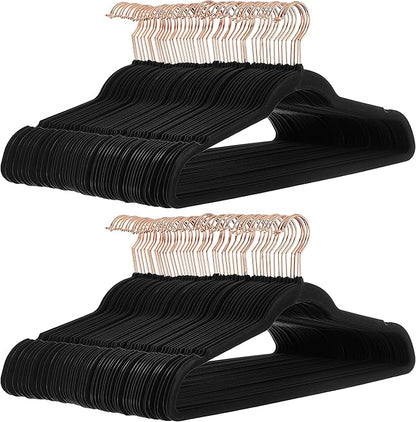 Amazon Basics Slim Velvet Non-Slip Space Saving Suit Clothes Hangers, Closet Organizer, Black/Rose Gold, 100-Pack