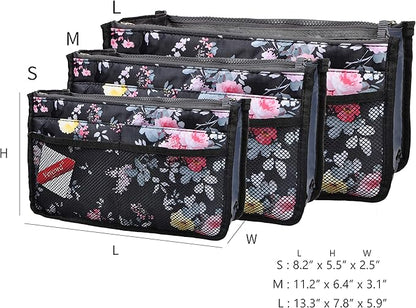 Vercord Purse Organizer Insert for Handbags Bag Organizers Inside Tote Pocketbook Women Nurse Nylon 13 Pockets Peony Flowers Small