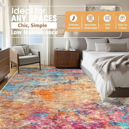10x14 Area Rugs for Living Room Rug Washable: Abstract Large Rug Indoor Modern Carpet Non Slip for Dining Room Bedroom Nursery Home Office Colorful