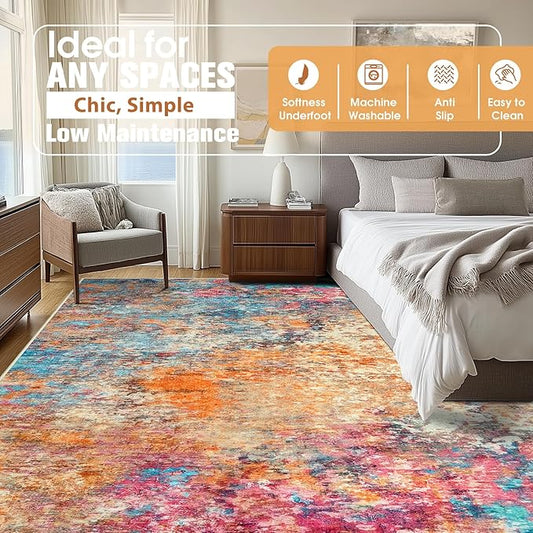 10x14 Area Rugs for Living Room Rug Washable: Abstract Large Rug Indoor Modern Carpet Non Slip for Dining Room Bedroom Nursery Home Office Colorful