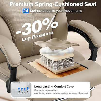 Office Chair - Ergonomic Comfortable High Back Computer Desk Chair with Foot Rest - Executive Breathable Swivel Rolling Reclining Leather Chair with Lumbar Support for Home Gaming Relaxing