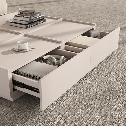 Coffee Table with Storage,Modern Center Table with 4 Hidden Drawers for Living Room,Rectangle Coffee Table for Home Furniture,Bedroom,Beige Gray