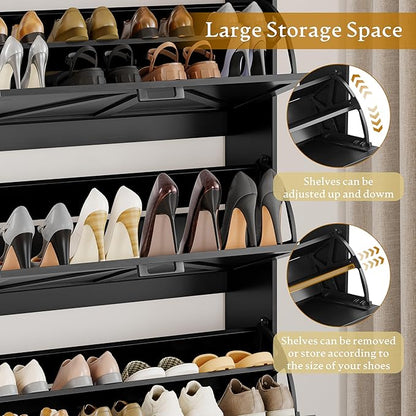 Shoe Cabinet Storage for Entryway, Shoe Storage Cabinet with 3 Flip Drawers, Freestanding Narrow Shoe Rack Organizer with Metal Legs for Foyer, Hallway, Black