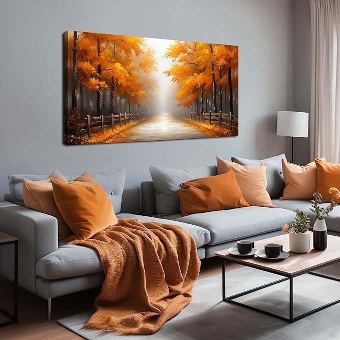 AUUZAIUA Forest Wall Art for Living Room Gold Misty Trees Landscape Large Artwork for Bedroom Office Modern Canvas Prints Ready to Hang 24"x48"