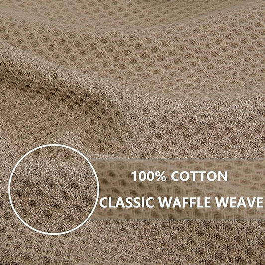 Homaxy 100% Cotton Waffle Weave Kitchen Dish Towels, Ultra Soft Absorbent Quick Drying Cleaning Towel, 13 x 28 Inches, 12-Pack, Tan