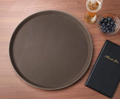 New Star Foodservice Non-Slip Tray, Plastic, Rubber Lined, Round (Brown, 16-Inch)