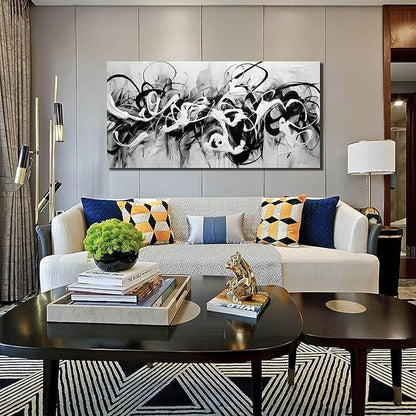 Abstract Canvas Wall Art for Living Room Bedroom Office Black and White Wall Art Abstract Line Picture Framed Wall Decor Modern Canvas Prints 29x59 In