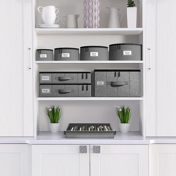 Sorbus Flatware & Utensil Storage - Gray Fabric Chest Box for Storage and Organizing Utensils, Silverware, Flatware, Cutlery - Silverware Organizer Container with Clear Lid & Adjustable Divider