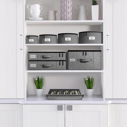 Sorbus Flatware & Utensil Storage - Gray Fabric Chest Box for Storage and Organizing Utensils, Silverware, Flatware, Cutlery - Silverware Organizer Container with Clear Lid & Adjustable Divider