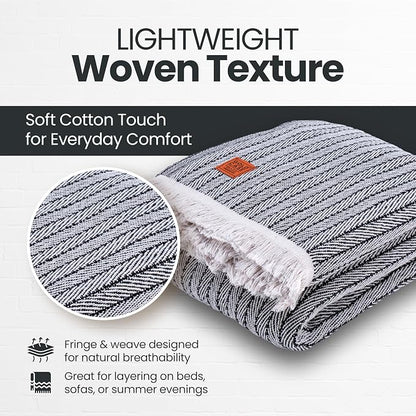 Gold Case Throw Blanket for Bed - 100% Recycled Turkish Cotton Blanket - Vintage Lightweight Soft Throw Blankets for Bed & Living Room - Twin Size Cozy Blankets - 71x90 - Black