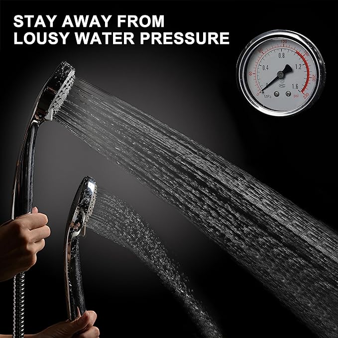 High Pressure Handheld Shower Head with Powerful Shower Spray against Low Pressure Water Supply Pipeline, Multi-functions, w/ 79'' Hose, Bracket, Chrome Finish