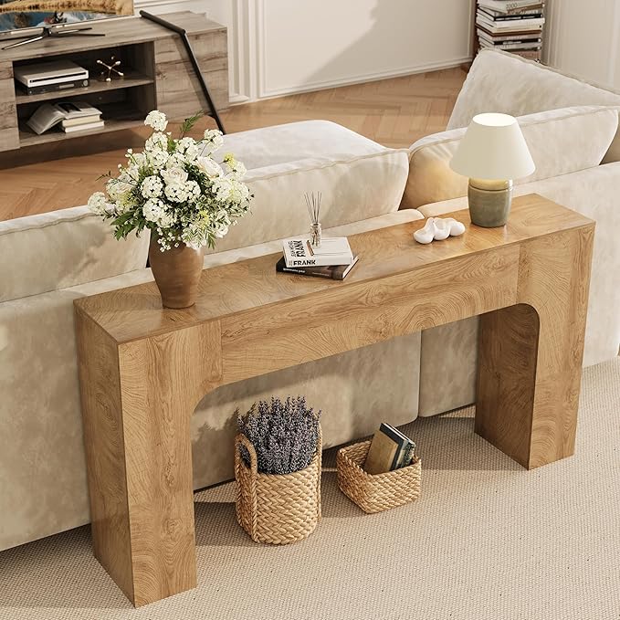 GarveeHome 63 in Farmhouse Console Table, Narrow Wood Entryway Table Behind Couch, Slim Rustic Hallway Furniture for Living Rooms, Foyers & Apartments, Deep Oak