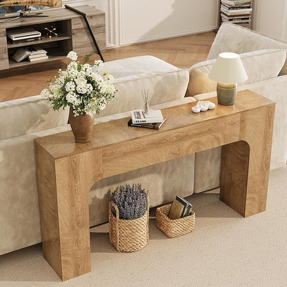 GarveeHome 63 in Farmhouse Console Table, Narrow Wood Entryway Table Behind Couch, Slim Rustic Hallway Furniture for Living Rooms, Foyers & Apartments, Deep Oak