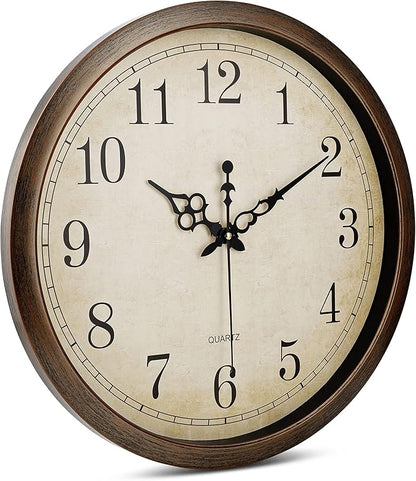 Bernhard Products Vintage Brown Wall Clock Silent Non Ticking 16 Inch Extra Large Quality Quartz Battery Operated Round Decorative Easy to Read for Home Kitchen Living/Dining Room Bedroom Office