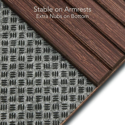 DETOR Couch Arm Tray with Retro Cork Pad, Brown-Stained Bamboo Finish, Enhanced Non-Slip Bottom, Sturdy Bamboo Slats, Fits Armrests 4.6" and Wider