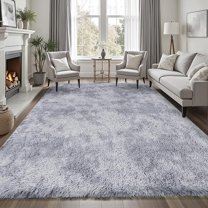 8x10 Area Rugs for Living Room Bedroom: Light Grey Soft Fluffy Shag Upgrade Non-Slip High Pile Carpet Large Fuzzy Plush Indoor Floor Decor Shaggy Rug for Kid Boys Girls Playroom Nursery Modern Home