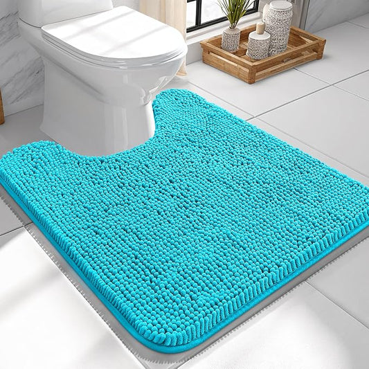 OLANLY Toilet Rugs U-Shaped 24x24, Extra Soft Absorbent Chenille Contour Bathroom Rugs for Toilet, Dry Quickly, Machine Washable, Non-Slip Bath Mat, Aqua Sky