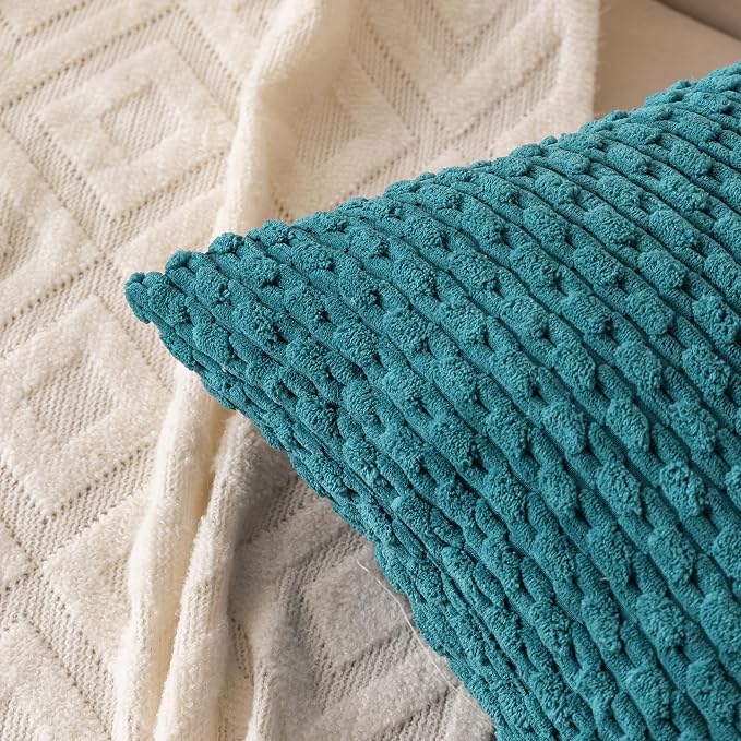 Set of 4 Teal Decorative Throw Pillow Covers 12x20 Inch Corduroy Pillow Covers for Bed Couch Sofa Living Room Soft Cushion Cases