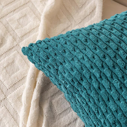 Set of 4 Teal Decorative Throw Pillow Covers 12x20 Inch Corduroy Pillow Covers for Bed Couch Sofa Living Room Soft Cushion Cases