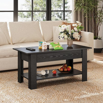 WLIVE Coffee Table, 39" Lift Top Coffee Table with Hidden Compartment, Storage Shelf and Lifting Top for Home Living Room, Office and Reception Room, Black Oak