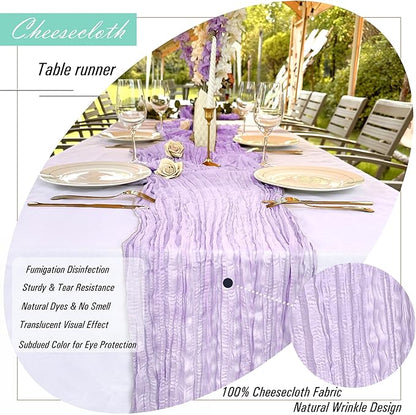 8 Pack Lavender Cheesecloth Table Runner 22 x 108 inch Gauze Cheese Cloth Table Runner Bulk for Rustic Wedding Baby Shower Birthday Party Boho Table Decor