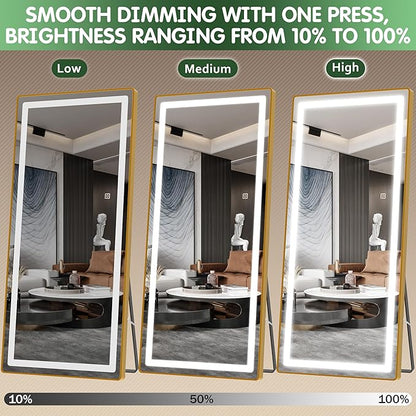 FENNIO Full Length Mirror with Lights, 80" x 36" LED Full Body Mirror, Wall Mounted Hanging Mirror with Lights for Bedroom, Salon, Dimmable & 3 Color Lighting, Tempered Glass