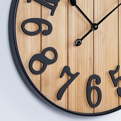 Large Wall Clock 20IN, Silent Metal Wood Style Wall Clocks Battery Operated for Living Room Decor, Farmhouse Big Wall Clock, Outdoor