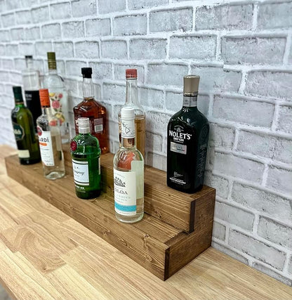 Tiered Bottle Shelf | 2 Tier Liquor Bottle Display | Bar Organization | Display Shelf | Wine Shelf | Bar Display | Kitchen Counter Shelf (24", Early American)