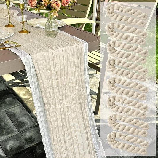 8 Pack Beige Cheesecloth Table Runner 22 x 108 inch Gauze Ivory Cheese Cloth Table Runner Bulk for Rustic Wedding Baby Shower Birthday Party Boho Table Decor