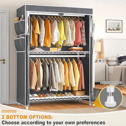 Raybee Rolling Clothes Rack with Cover, 81" H Heavy Duty Clothing Rack with Adjustable Shelves, Portable Wardrobe Closet with Visible Window, Double Rod Garment Rack on Wheels, Max Load 440LBS, White
