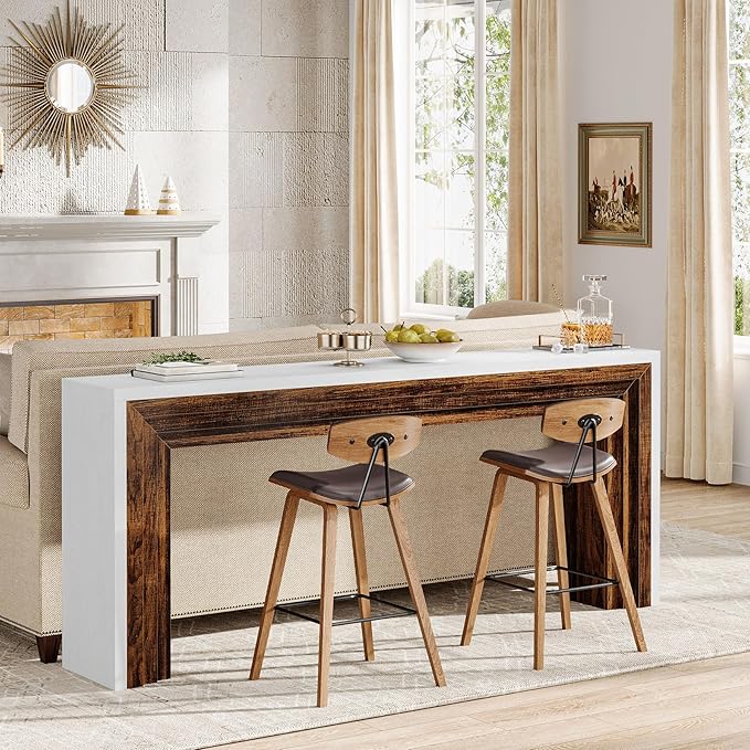 Tribesigns 70.9-Inch Long Console Table, Farmhouse Narrow Wooden Sofa Table Behind The Couch for Living Room, Entryway, Hallway, Foyer, White + Brown