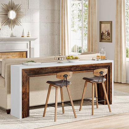 Tribesigns 70.9-Inch Long Console Table, Farmhouse Narrow Wooden Sofa Table Behind The Couch for Living Room, Entryway, Hallway, Foyer, White + Brown