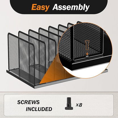 Kuntine.B Desk File Organizer Upright Mesh Desktop Organizer File Sorter Office Organization File Holder for Home, Office & Classroom (Black, 1 Pack 7-Section)