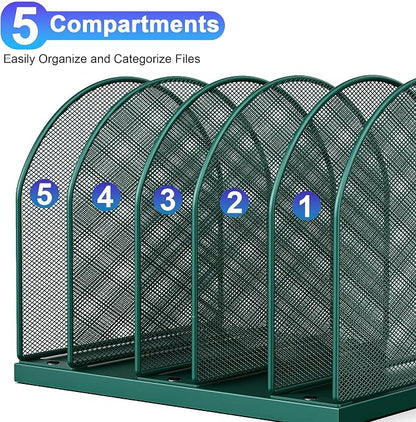 gianotter Desktop File Organizer, Desk Organizer with 5 Compartments, Paper Organizer for Desk, Workspace Organizers for Office Supplies (Green, Upright Style)