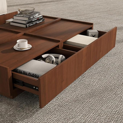 Coffee Table with Storage,Modern Center Table with 4 Hidden Drawers for Living Room,Rectangle Coffee Table for Home Furniture,Bedroom,Dark Walnut