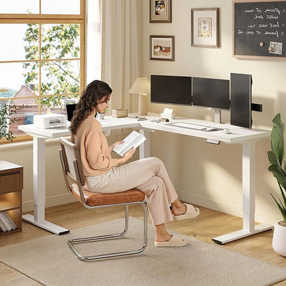SANODESK L Shaped Standing Desk Adjustable Height, Electric Corner Standing Desk, 71 x 63 inch Sit Stand Computer Table with Splice Board, White