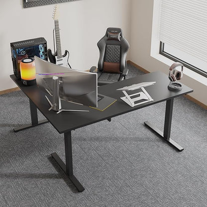 SANODESK Electric Corner L-Shaped 63 x 55 in Standing Desk, Memory Height Adjustment, Black Top Black Frame