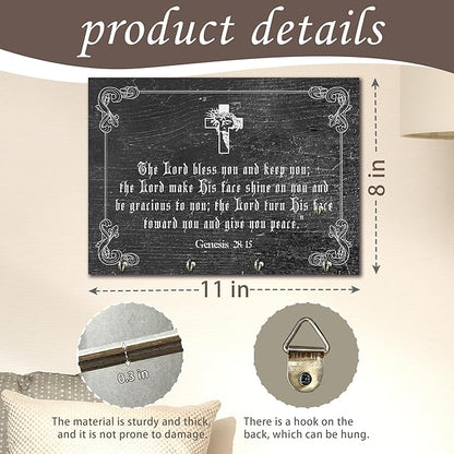11" x 8" Black Vintage Wood Wall-Mounted Key Holder - Genesis - with 4 Metal Hooks for Easy Hanging, Suitable for farmhouses, Homes, bedrooms, Wall Decorations & Gifts (1 Pcs) - A14